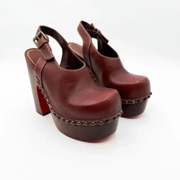 Christian Louboutin Joan Platform Wooden Heels Studded Clogs EU 38 US 8 - Picture 2 of 11